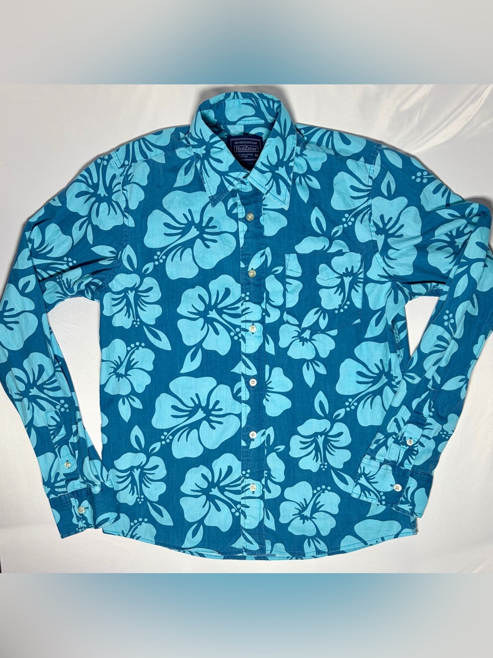 Hollister Sportingwear Vibrant Floral Button Down Shirt Men's Medium Blues